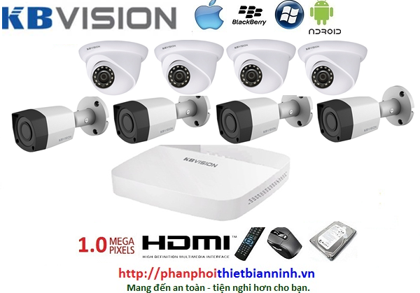 Camera Kbvision bộ 1.0MP (DVR 8CH nhựa cao cấp)