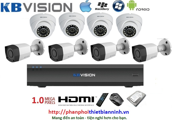 Camera Kbvision trọn bộ 1.0MP (DVR 8CH kim loại)